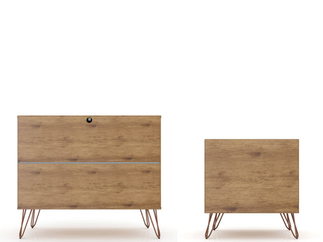 Rockefeller Dresser and Nightstand Set in Nature and Rose Pink by Manhattan Comfort at Eve Furniture