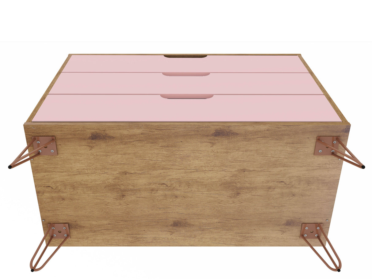 Rockefeller Dresser and Nightstand Set in Nature and Rose Pink by Manhattan Comfort at Eve Furniture