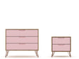 Rockefeller Dresser and Nightstand Set in Nature and Rose Pink by Manhattan Comfort at Eve Furniture