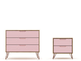 Rockefeller Dresser and Nightstand Set in Nature and Rose Pink by Manhattan Comfort at Eve Furniture