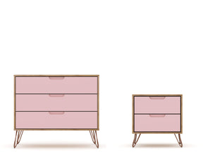 Rockefeller Dresser and Nightstand Set in Nature and Rose Pink by Manhattan Comfort at Eve Furniture