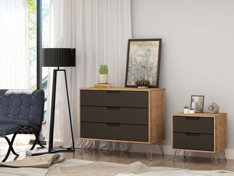 Rockefeller Dresser and Nightstand Set in Nature and Textured Grey by Manhattan Comfort at Eve Furniture