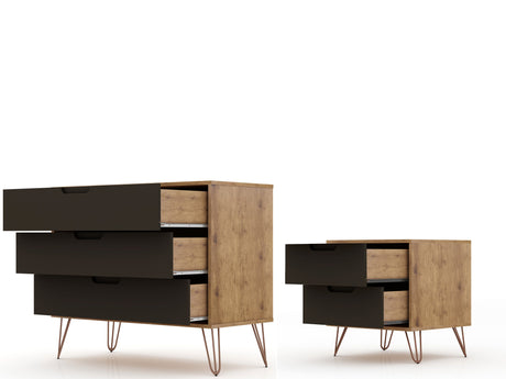 Rockefeller Dresser and Nightstand Set in Nature and Textured Grey by Manhattan Comfort at Eve Furniture