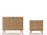 Rockefeller Dresser and Nightstand Set in Nature and Textured Grey by Manhattan Comfort at Eve Furniture