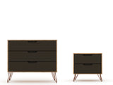 Rockefeller Dresser and Nightstand Set in Nature and Textured Grey by Manhattan Comfort at Eve Furniture