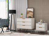 Rockefeller Dresser and Nightstand Set in Off White and Nature by Manhattan Comfort at Eve Furniture