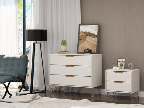 Rockefeller Dresser and Nightstand Set in Off White and Nature by Manhattan Comfort at Eve Furniture