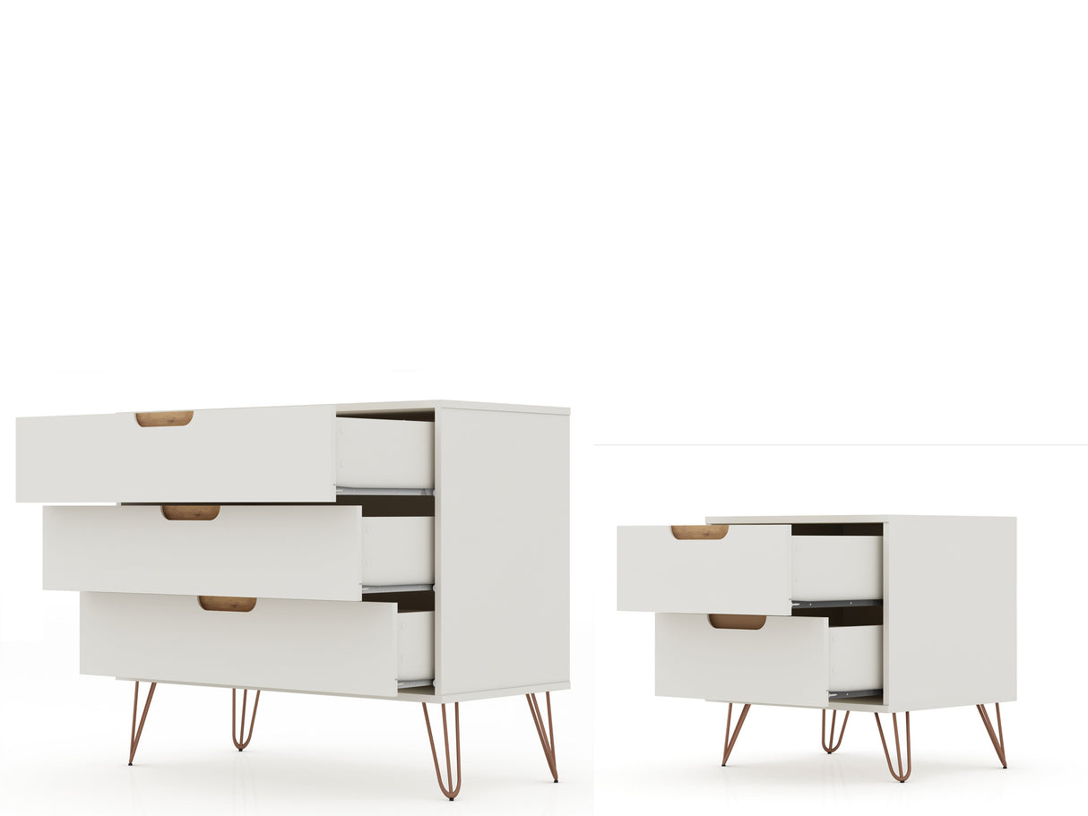 Rockefeller Dresser and Nightstand Set in Off White and Nature by Manhattan Comfort at Eve Furniture