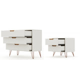 Rockefeller Dresser and Nightstand Set in Off White and Nature by Manhattan Comfort at Eve Furniture