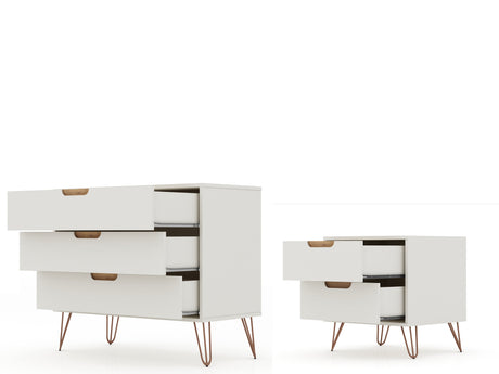 Rockefeller Dresser and Nightstand Set in Off White and Nature by Manhattan Comfort at Eve Furniture