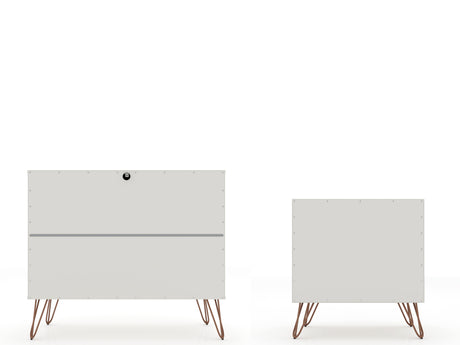 Rockefeller Dresser and Nightstand Set in Off White and Nature by Manhattan Comfort at Eve Furniture