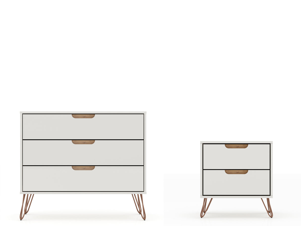 Rockefeller Dresser and Nightstand Set in Off White and Nature by Manhattan Comfort at Eve Furniture