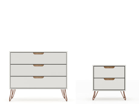 Rockefeller Dresser and Nightstand Set in Off White and Nature by Manhattan Comfort at Eve Furniture
