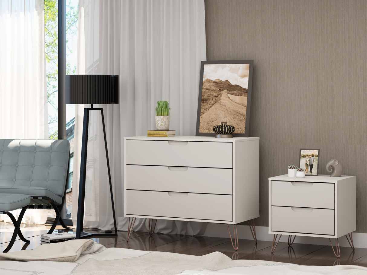 Rockefeller Dresser and Nightstand Set in Off White by Manhattan Comfort at Eve Furniture