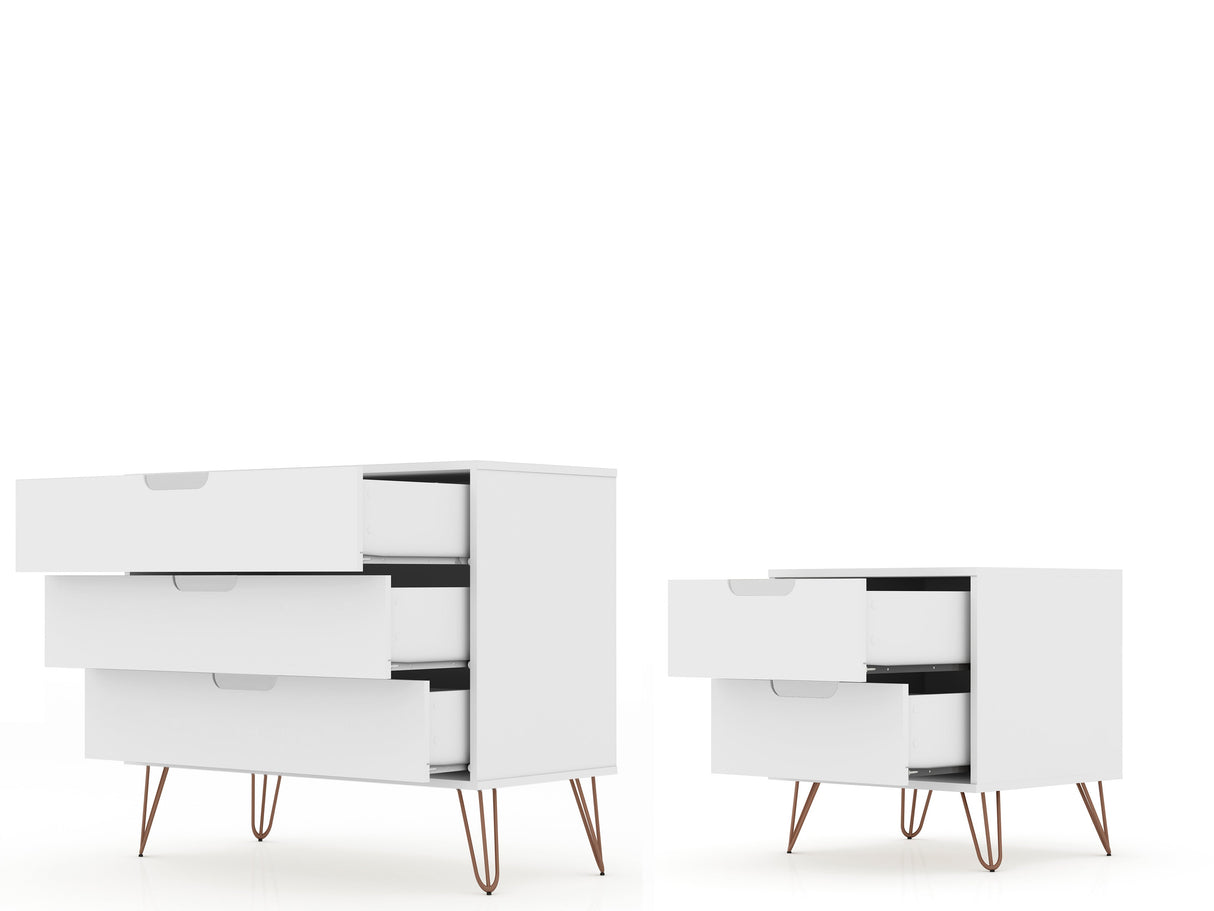 Rockefeller Dresser and Nightstand Set in White by Manhattan Comfort at Eve Furniture