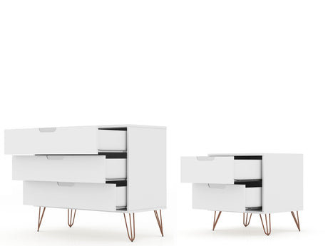Rockefeller Dresser and Nightstand Set in White by Manhattan Comfort at Eve Furniture
