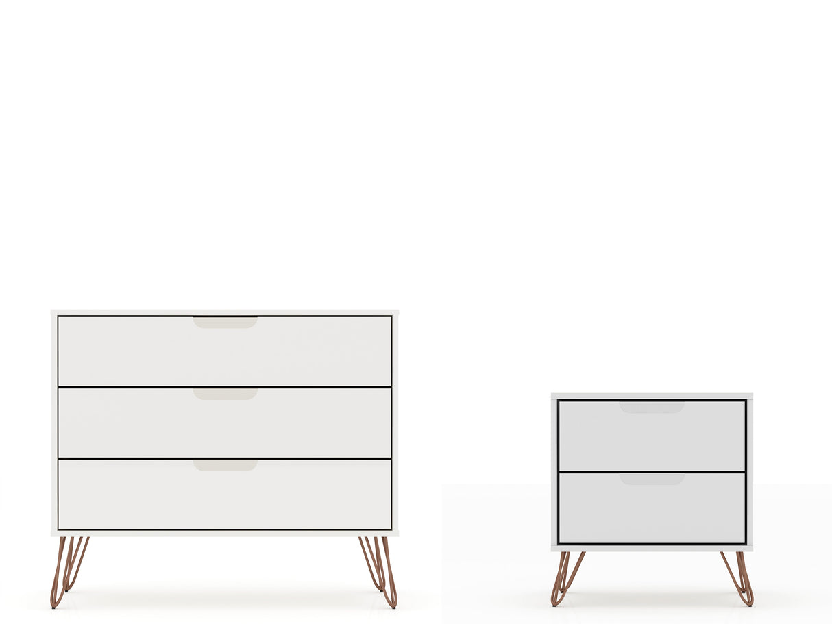 Rockefeller Dresser and Nightstand Set in White by Manhattan Comfort at Eve Furniture