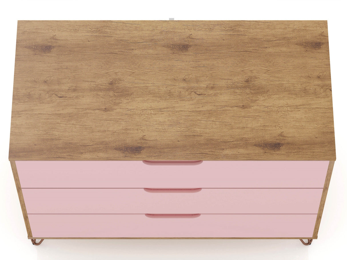 Rockefeller Dresser in Nature and Rose Pink (set of 2) by Manhattan Comfort at Eve Furniture