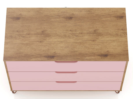 Rockefeller Dresser in Nature and Rose Pink (set of 2) by Manhattan Comfort at Eve Furniture