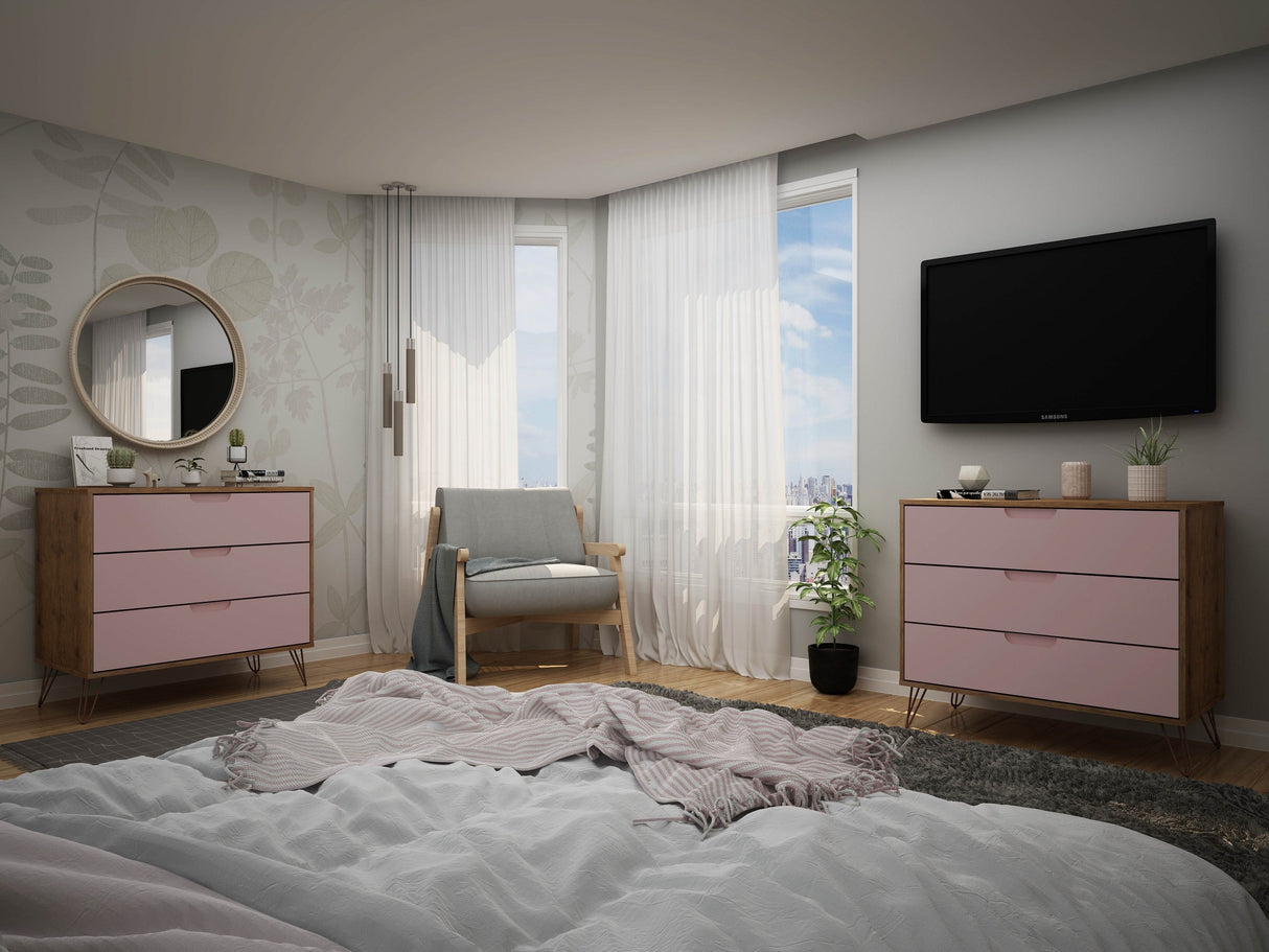 Rockefeller Dresser in Nature and Rose Pink (set of 2) by Manhattan Comfort at Eve Furniture