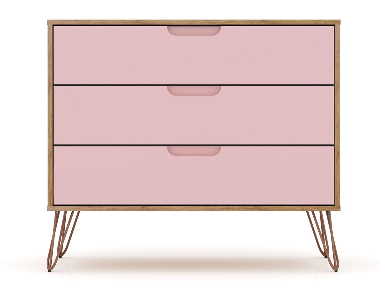 Rockefeller Dresser in Nature and Rose Pink (set of 2) by Manhattan Comfort at Eve Furniture