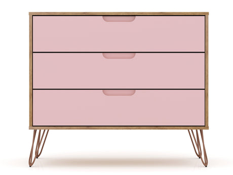 Rockefeller Dresser in Nature and Rose Pink (set of 2) by Manhattan Comfort at Eve Furniture