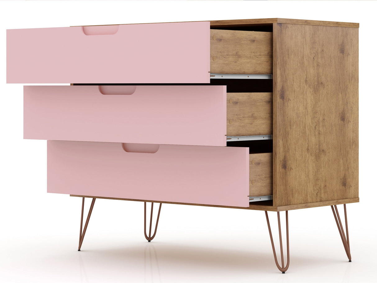 Rockefeller Dresser in Nature and Rose Pink (set of 2) by Manhattan Comfort at Eve Furniture