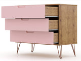 Rockefeller Dresser in Nature and Rose Pink (set of 2) by Manhattan Comfort at Eve Furniture