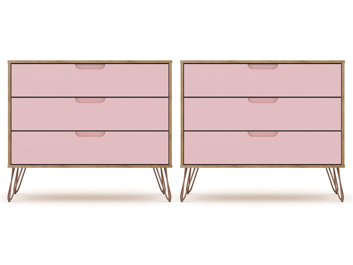 Rockefeller Dresser in Nature and Rose Pink (set of 2) by Manhattan Comfort at Eve Furniture