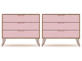 Rockefeller Dresser in Nature and Rose Pink (set of 2) by Manhattan Comfort at Eve Furniture