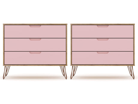 Rockefeller Dresser in Nature and Rose Pink (set of 2) by Manhattan Comfort at Eve Furniture