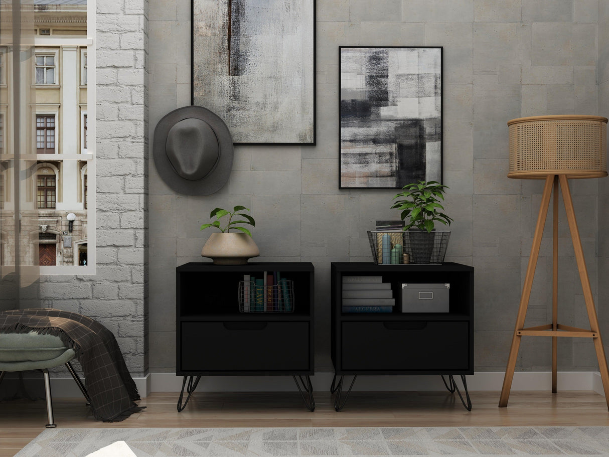 Rockefeller Nightstand 1.0 in Black (set of 2) by Manhattan Comfort at Eve Furniture