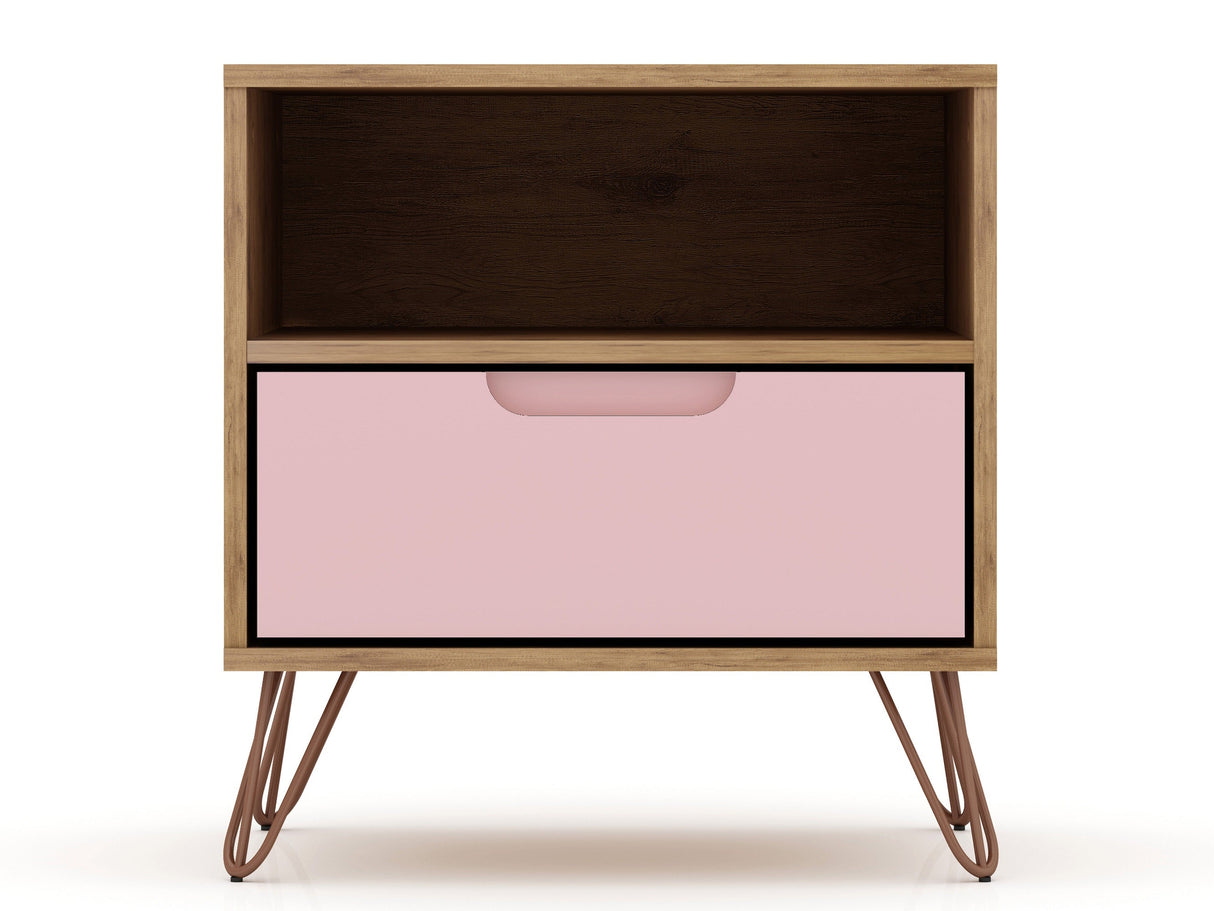 Rockefeller Nightstand 1.0 in Nature and Rose Pink (set of 2) by Manhattan Comfort at Eve Furniture