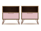 Rockefeller Nightstand 1.0 in Nature and Rose Pink (set of 2) by Manhattan Comfort at Eve Furniture