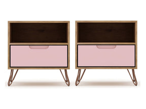 Rockefeller Nightstand 1.0 in Nature and Rose Pink (set of 2) by Manhattan Comfort at Eve Furniture
