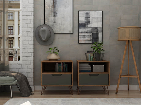 Rockefeller Nightstand 1.0 in Nature and Textured Grey (set of 2) by Manhattan Comfort at Eve Furniture