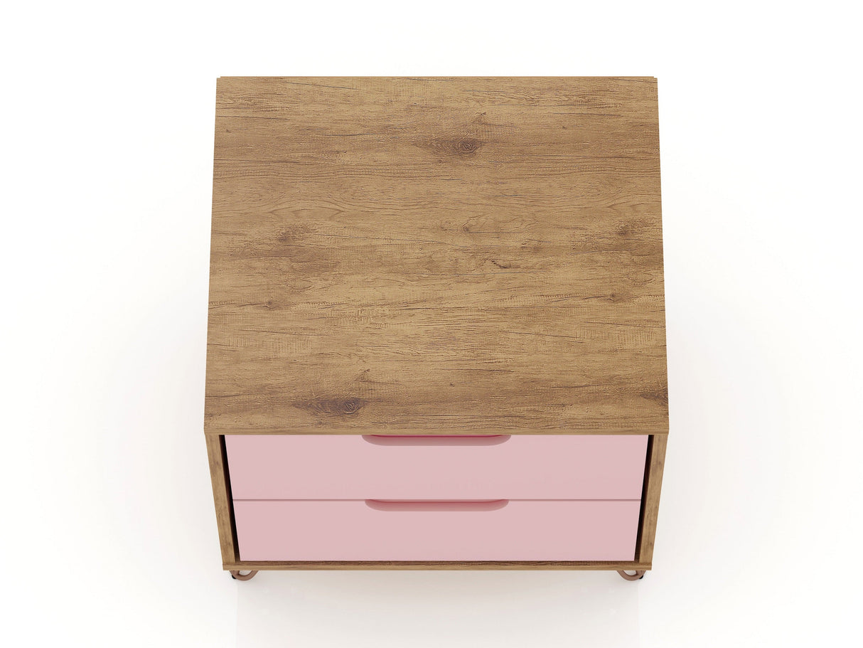 Rockefeller Nightstand 2.0 in Nature and Rose Pink (set of 2) by Manhattan Comfort at Eve Furniture