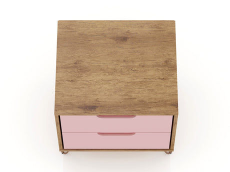 Rockefeller Nightstand 2.0 in Nature and Rose Pink (set of 2) by Manhattan Comfort at Eve Furniture