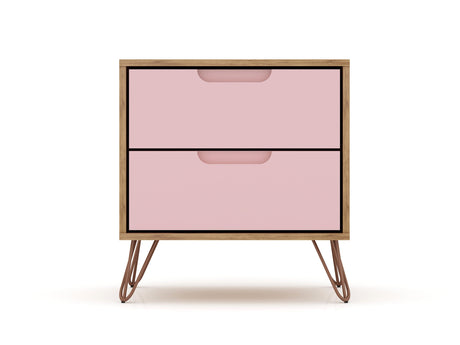 Rockefeller Nightstand 2.0 in Nature and Rose Pink (set of 2) by Manhattan Comfort at Eve Furniture