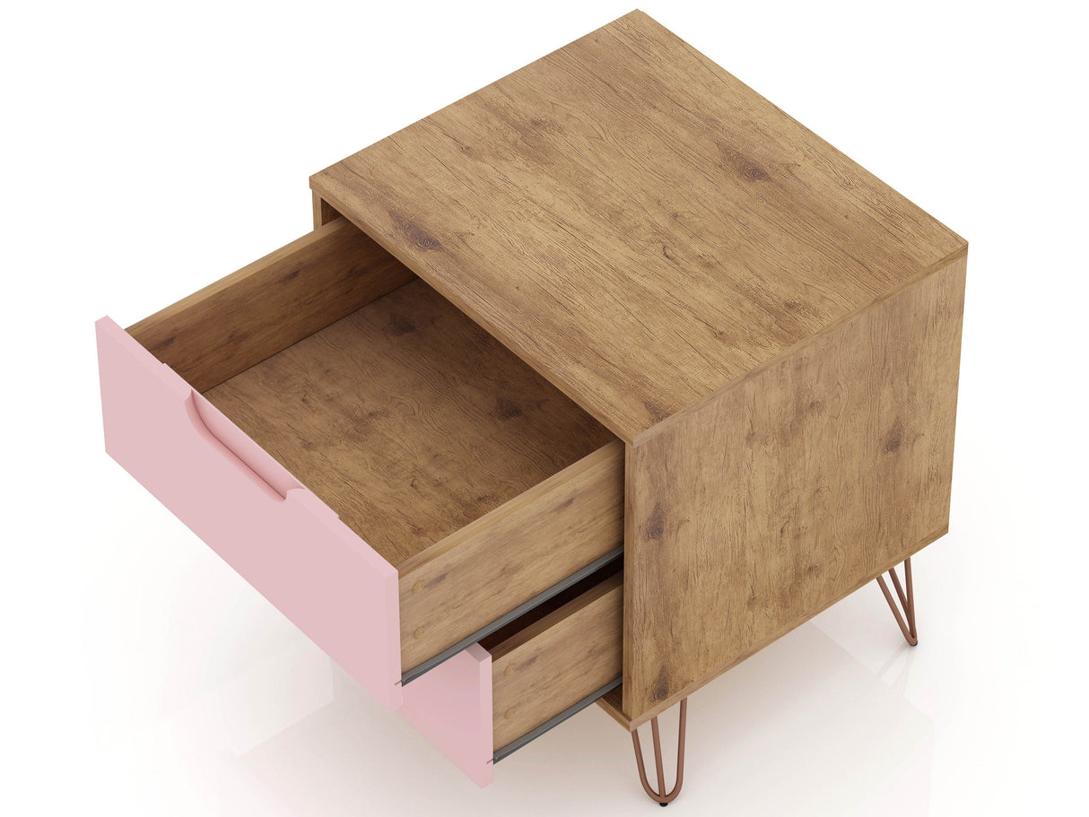 Rockefeller Nightstand 2.0 in Nature and Rose Pink (set of 2) by Manhattan Comfort at Eve Furniture