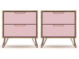 Rockefeller Nightstand 2.0 in Nature and Rose Pink (set of 2) by Manhattan Comfort at Eve Furniture