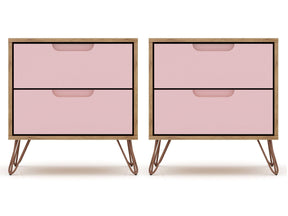 Rockefeller Nightstand 2.0 in Nature and Rose Pink (set of 2) by Manhattan Comfort at Eve Furniture