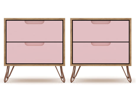 Rockefeller Nightstand 2.0 in Nature and Rose Pink (set of 2) by Manhattan Comfort at Eve Furniture