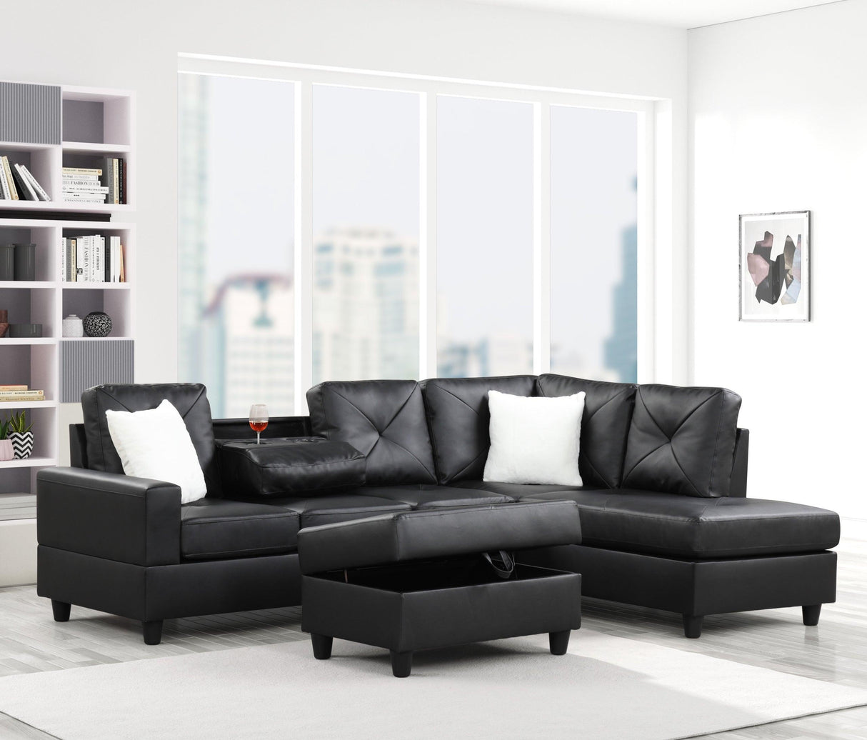 Rocket PU Black Reversible Sectional by Happy Homes at Eve Furniture