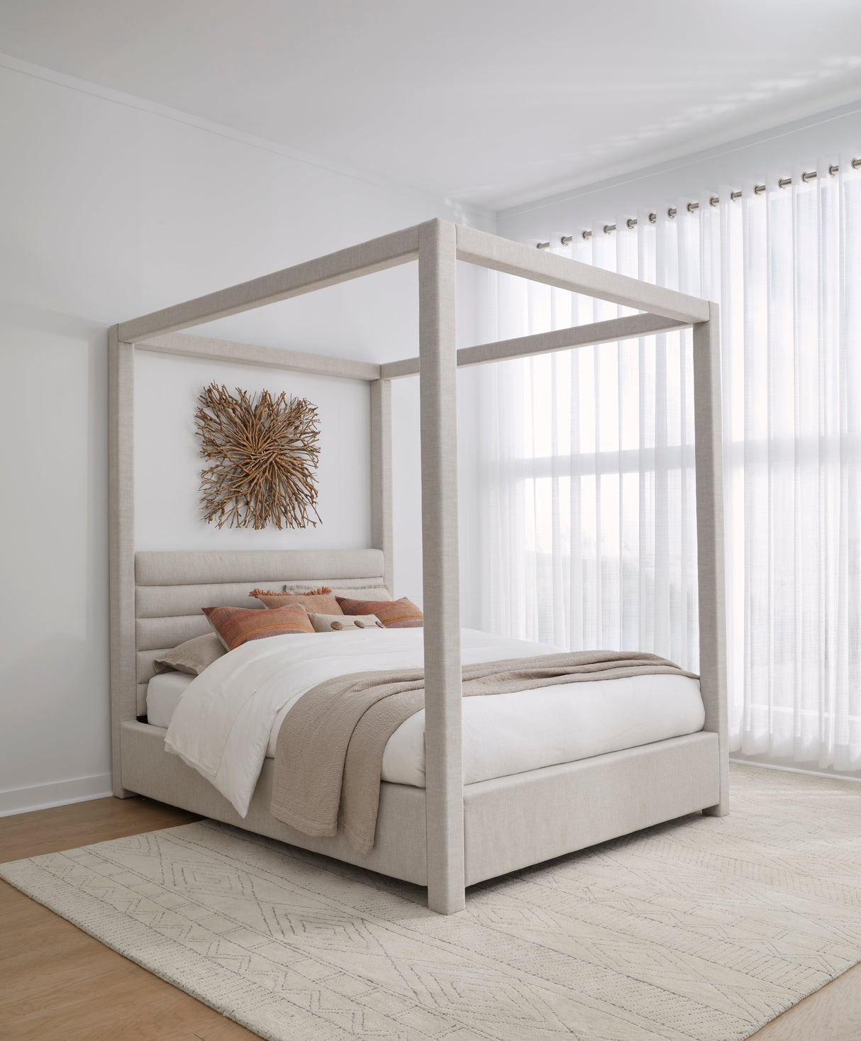 Rockford Upholstered Full Canopy Bed in Turtle Dove Linen by Modus Furniture at Eve Furniture