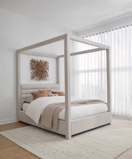 Rockford Upholstered Full Canopy Bed in Turtle Dove Linen by Modus Furniture at Eve Furniture