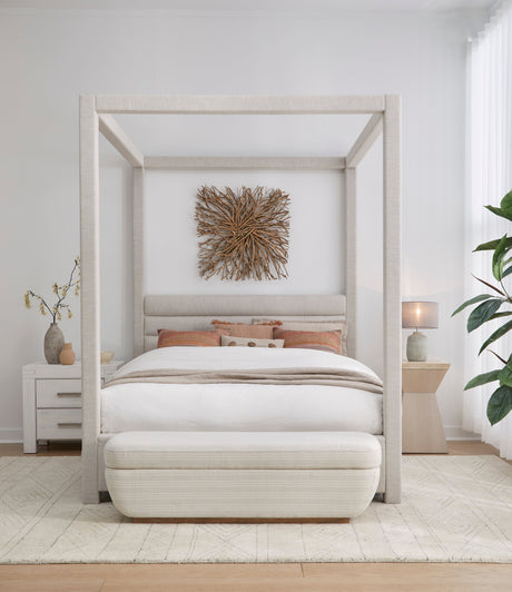 Rockford Upholstered Queen Canopy Bed in Turtle Dove Linen by Modus Furniture at Eve Furniture