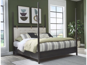 Rockport Eastern King Upholstered Poster Bed in Yin and Turtle Dove Linen by Modus Furniture at Eve Furniture