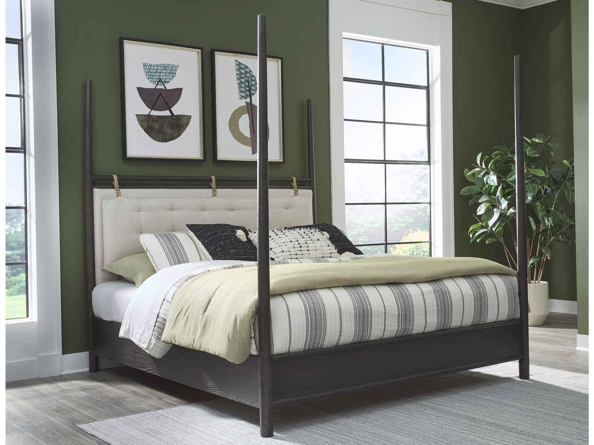 Rockport Full Upholstered Poster Bed in Yin and Turtle Dove Linen by Modus Furniture at Eve Furniture