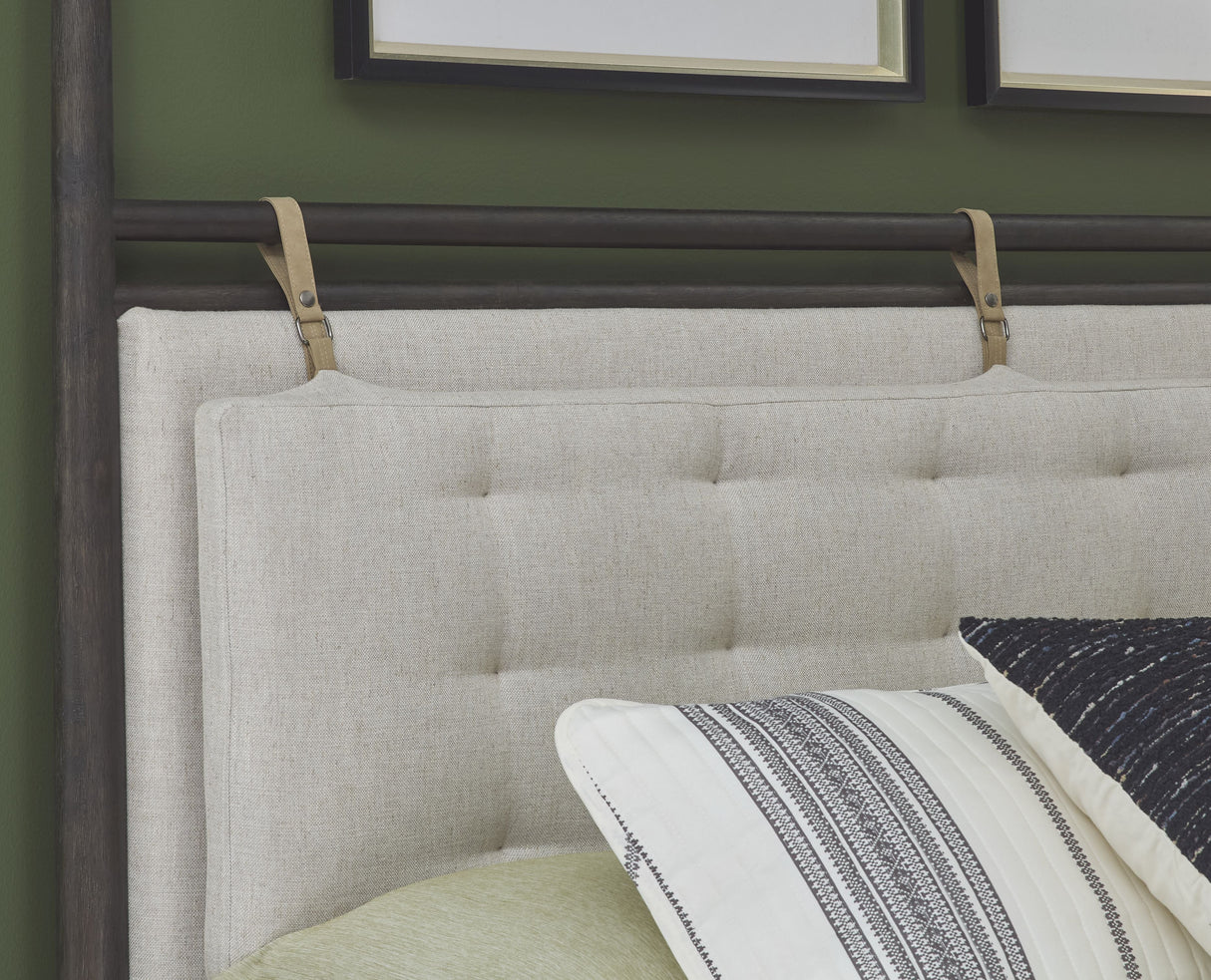 Rockport Queen Upholstered Poster Bed in Yin and Turtle Dove Linen by Modus Furniture at Eve Furniture